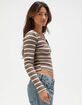 FULL TILT Notch Neck Stripe Womens Long Sleeve Rib Top image number 3