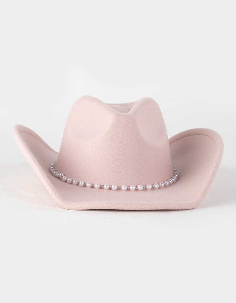 Pearl Trim Faux Wool Womens Cowboy Hat image number 0