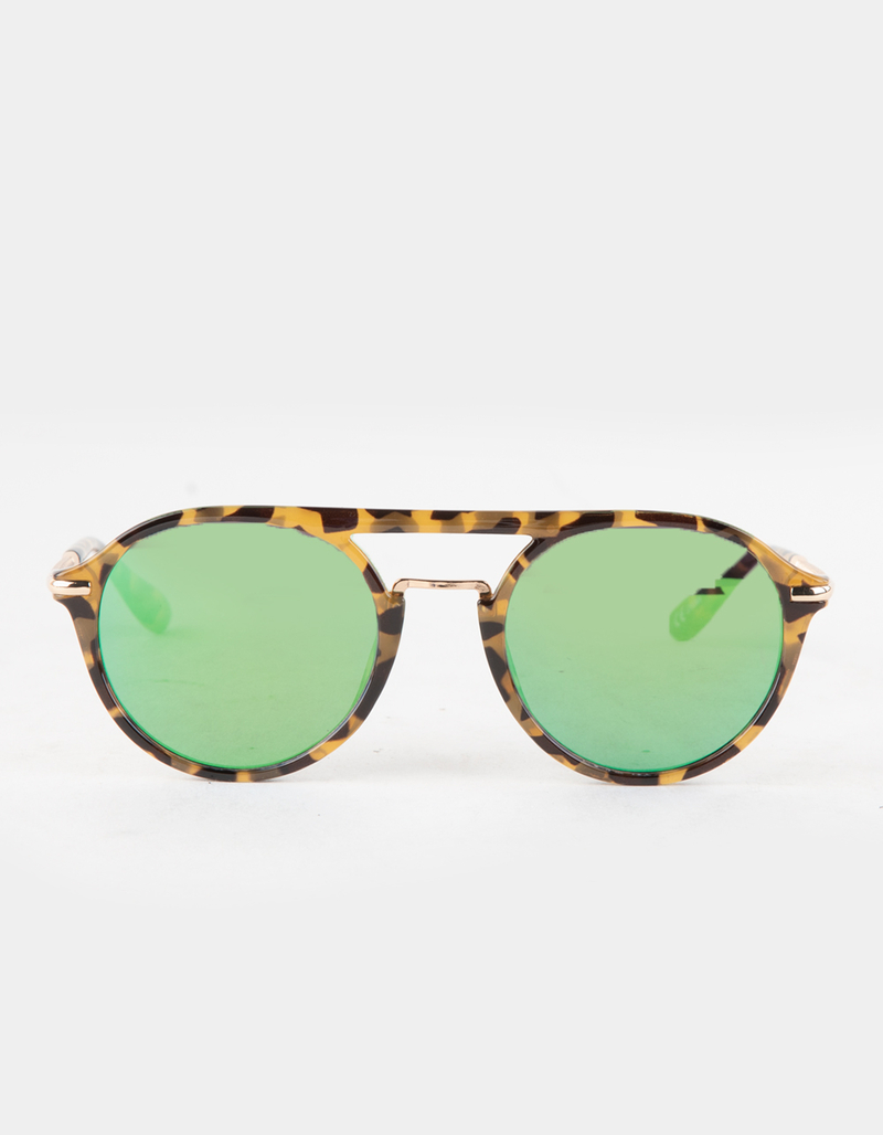 BLUE CROWN Mirrored Round With Brow Bar Sunglasses image number 1