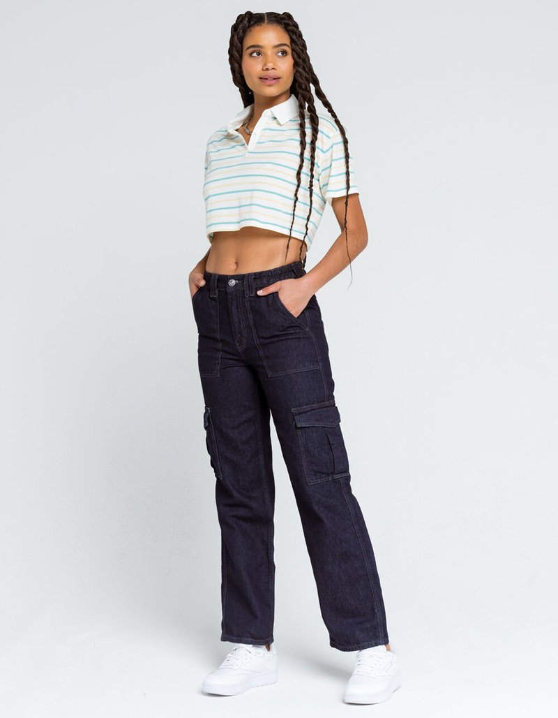 FULL TILT Stripe Womens Crop Polo Tee image number 3