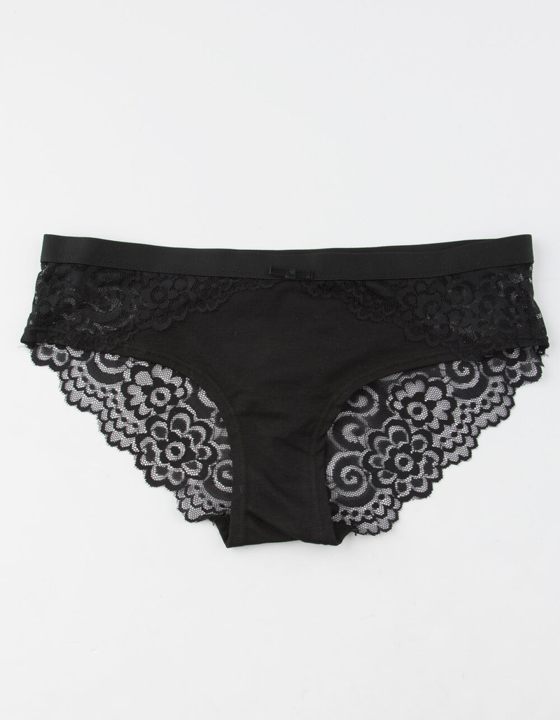 FULL TILT Lace Side & Back Black Bikini Panties image number 0