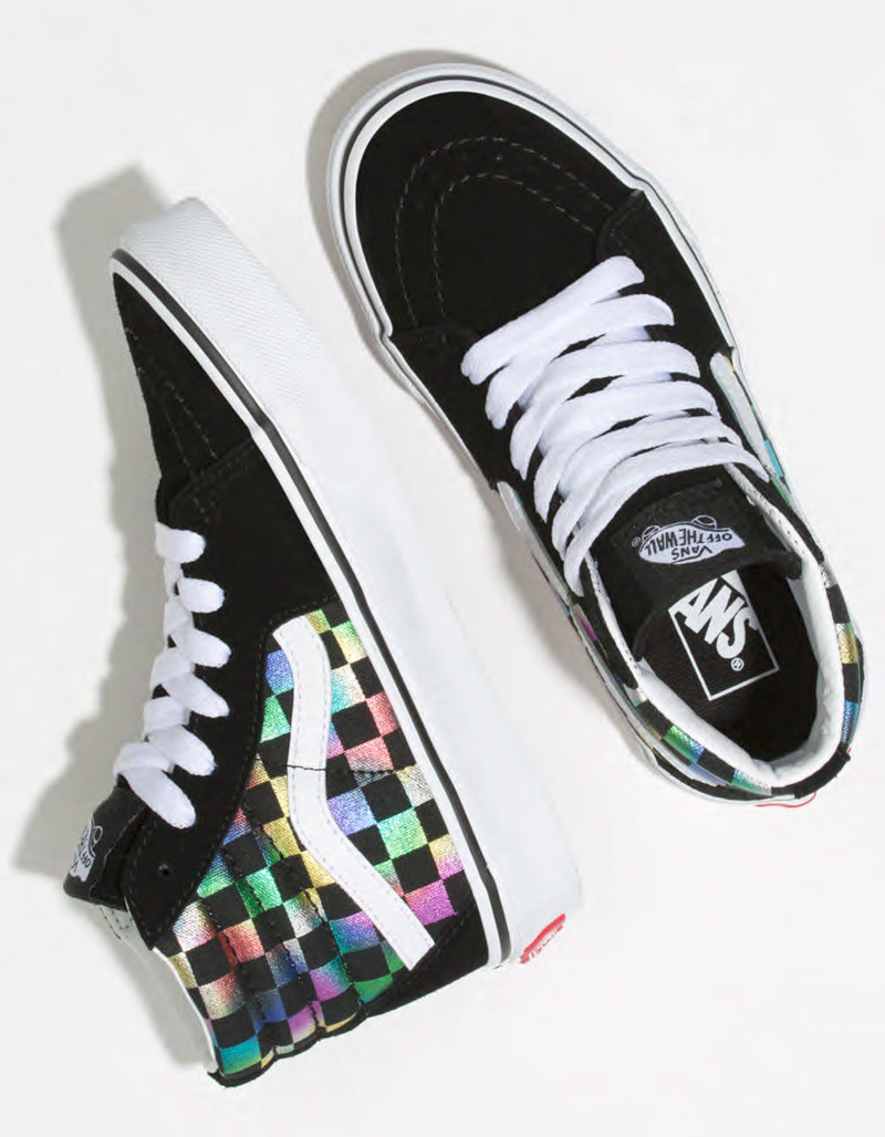 VANS Iridescent Check Sk8-Hi Black & True White Girls Shoes image number 1