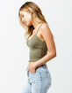 DESTINED Ribbed V-Neck Olive Womens Crop Tank Top image number 2