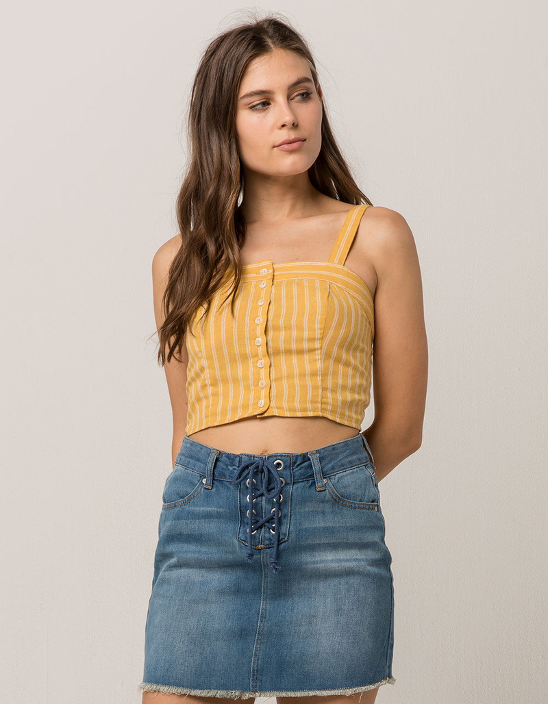 IVY & MAIN Stripe Button Front Mustard Womens Crop Tank image number 1