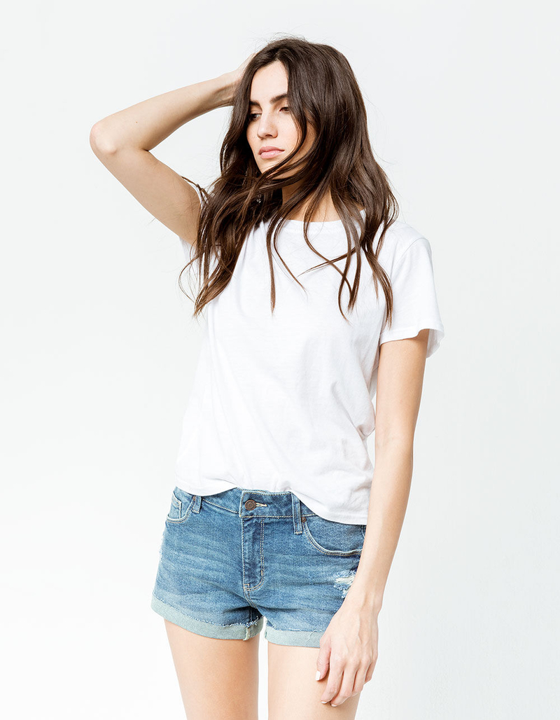 RSQ Malibu Cuff Medium Wash Womens Ripped Denim Shorts image number 0