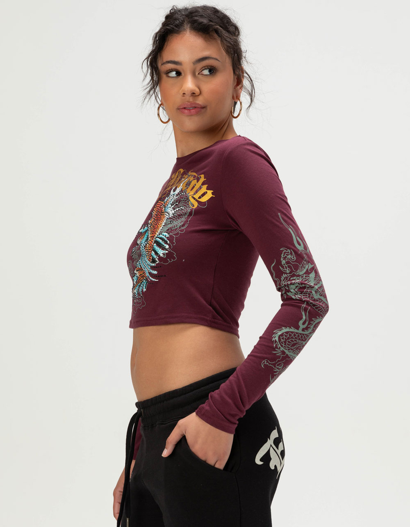 ED HARDY Koi Fish Womens Long Sleeve Baby Tee image number 2