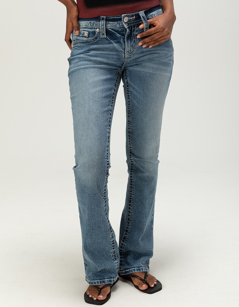 MISS ME X Pocket Womens Mid Rise Bootcut Jeans image number 3