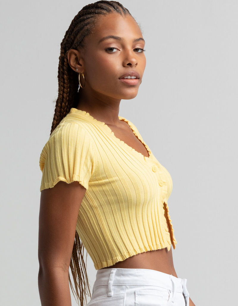 LOVE TREE Womens Ruffle Trim Crop Cardigan image number 1