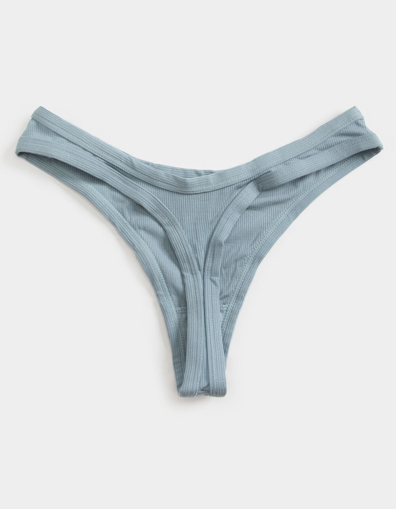 FULL TILT Rib High Leg Dusty Blue Thong image number 1
