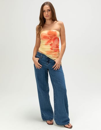 MADDEN GIRL Womens Mesh Floral Asymmetrical Tube Top Alternative Image