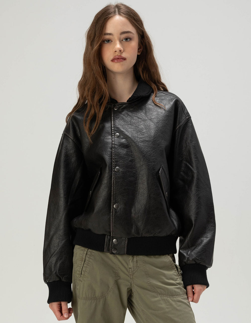 BDG Urban Outfitters Leon Womens Faux Leather Bomber Jacket image number 0