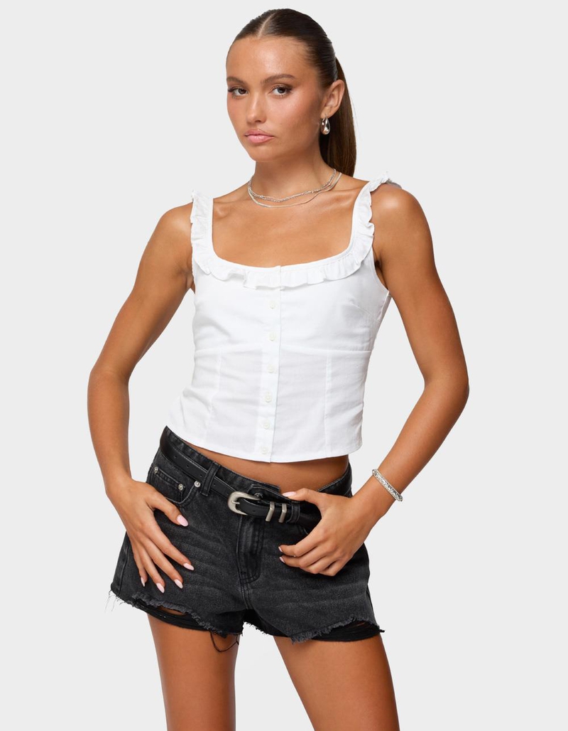 EDIKTED Noga Ruffle Woven Button Up Top image number 0