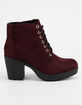 SODA Lug Sole Lace Up Wine Womens Booties image number 2