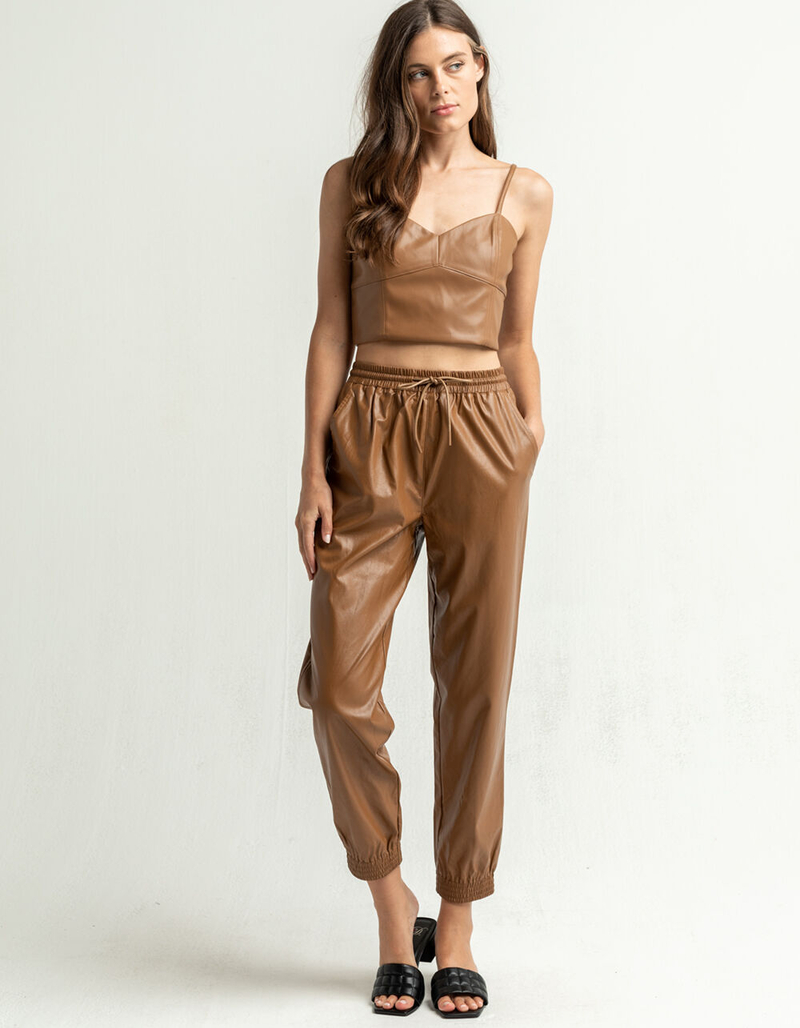 WEST OF MELROSE Vegan Leather Womens Joggers image number 0
