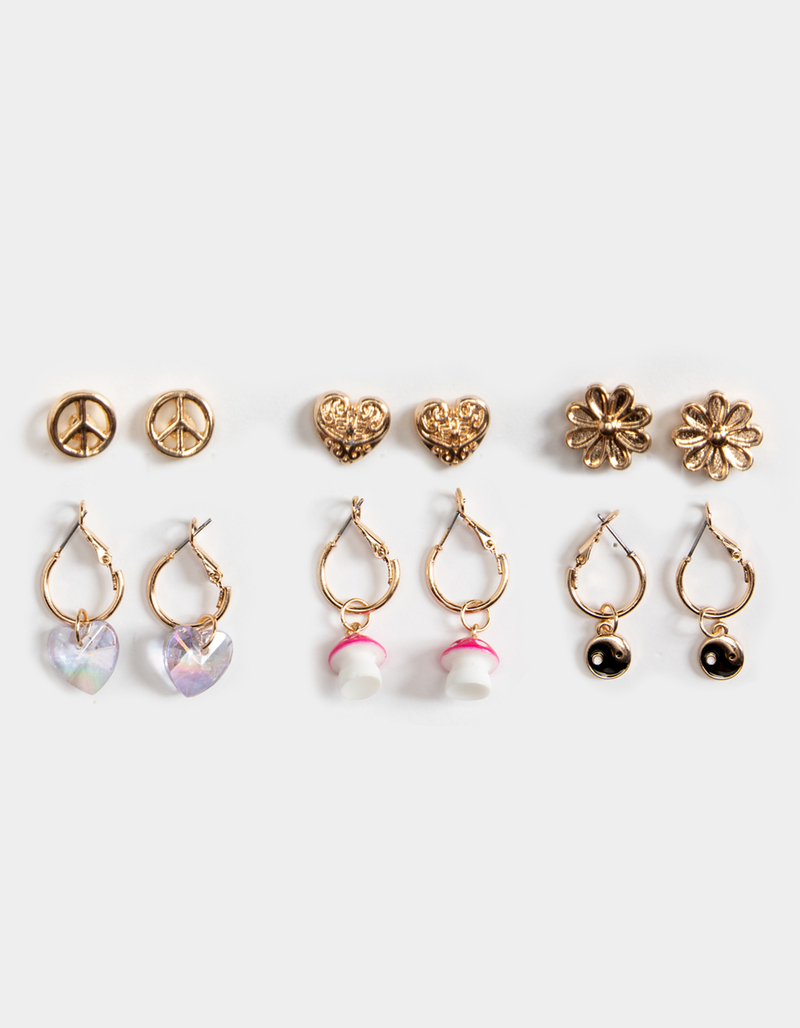 FULL TILT 6 Pack Heart Mushroom Yin & Yang Earring Set image number 0