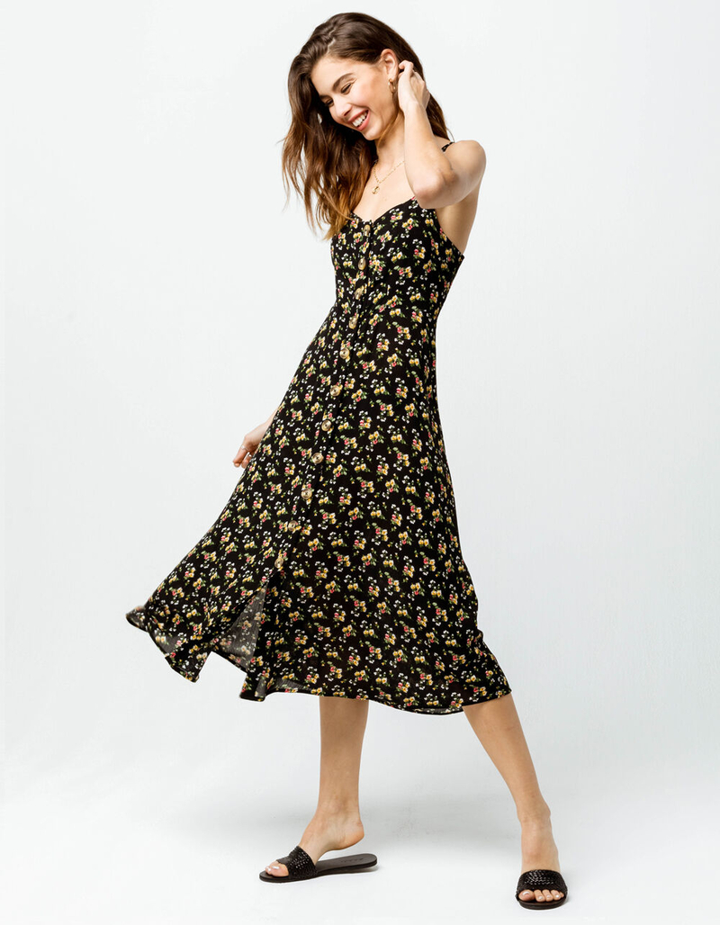 SKY AND SPARROW Floral Button Front Midi Dress image number 1