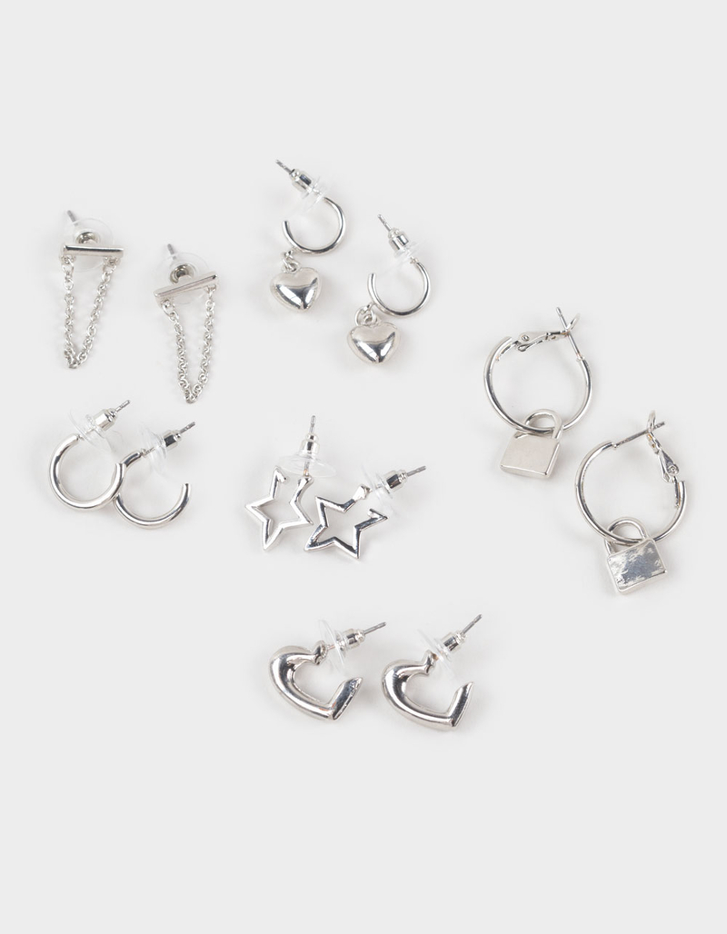 FULL TILT 6 Pack Cross/Lock/Star Hoop Earrings image number 0
