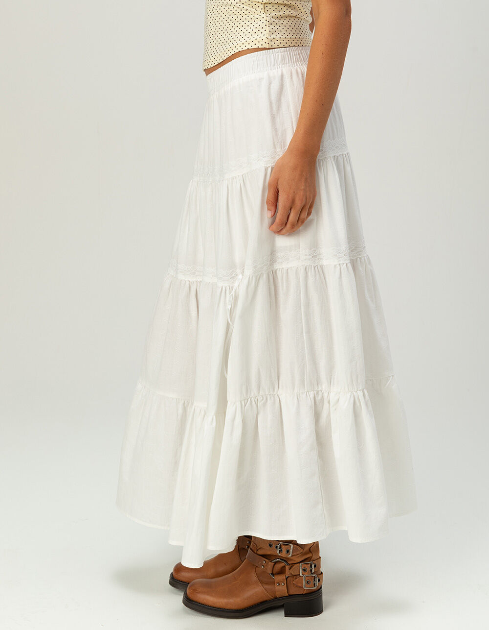 RSQ Womens Mid Rise Tiered Midi Skirt - WHITE | Tillys