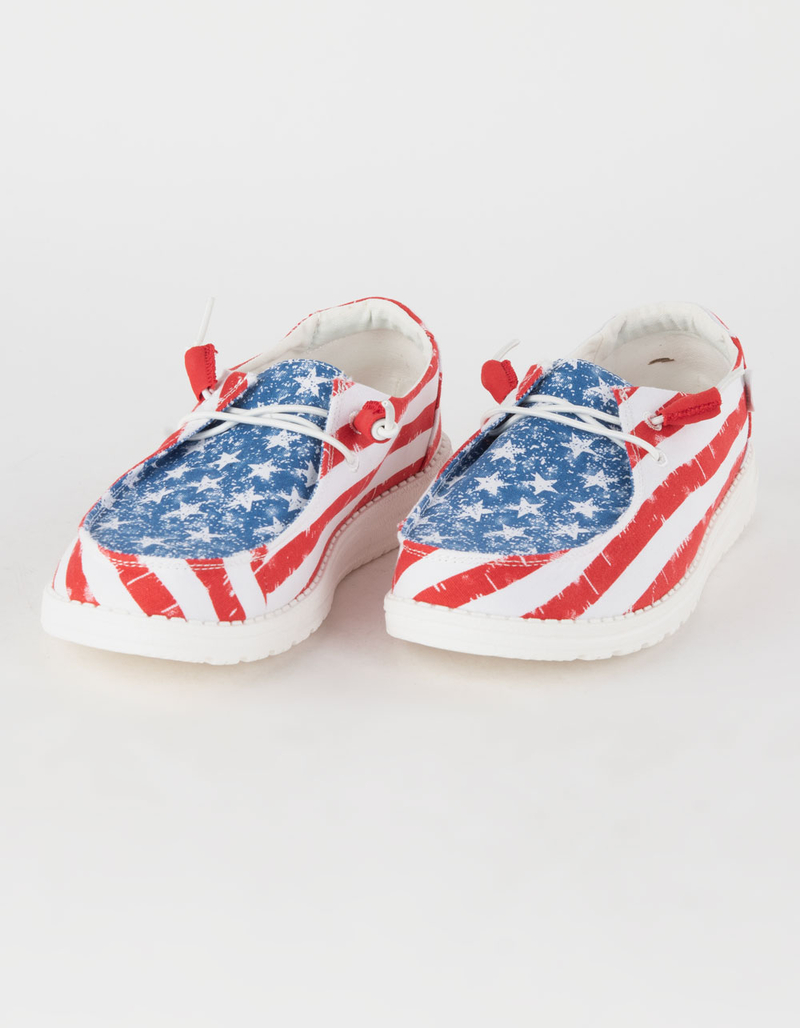 HEY DUDE Wendy Patriotic Star Spangled Womens Slip On Shoes image number 0