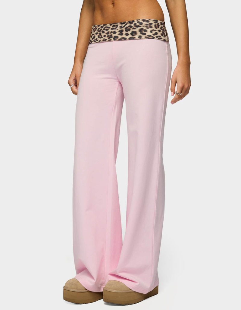 EDIKTED Leopard Foldover Pants image number 1