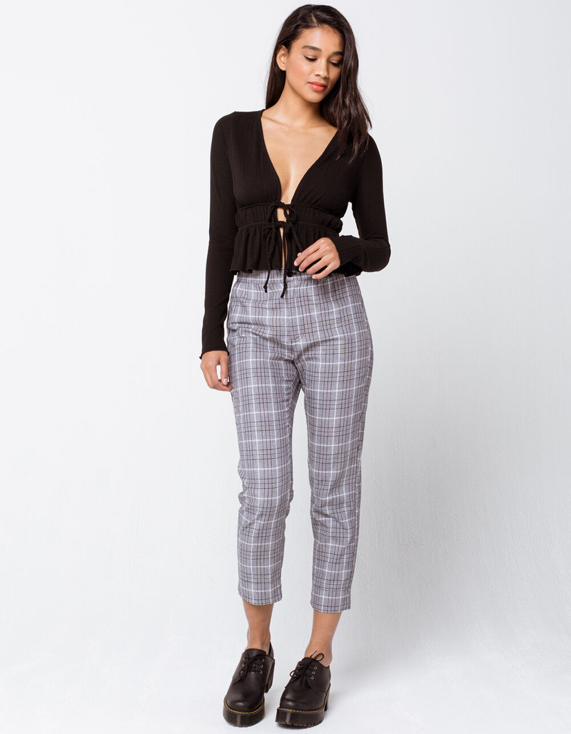 MILEY & MOLLY Ribbed Tie Front Womens Peplum Top image number 3