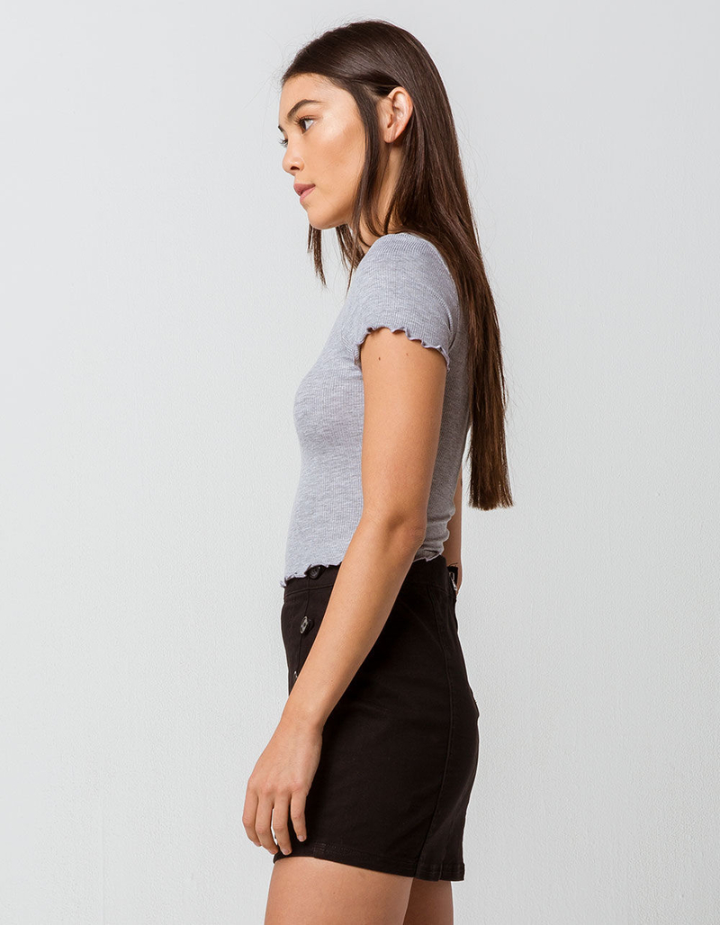 BOZZOLO Ribbed Lettuce Edge Heather Gray Womens Crop Tee image number 2