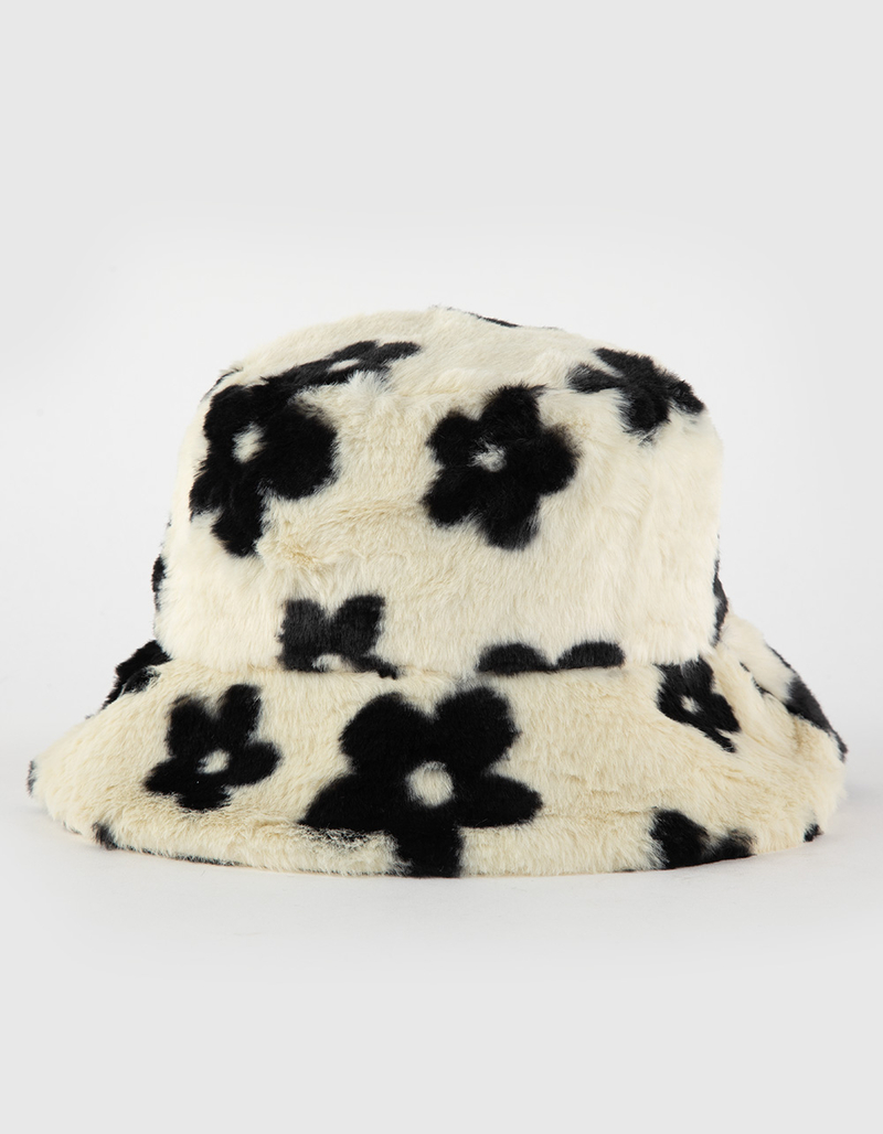 Floral Printed Fur Womens Bucket Hat image number 0