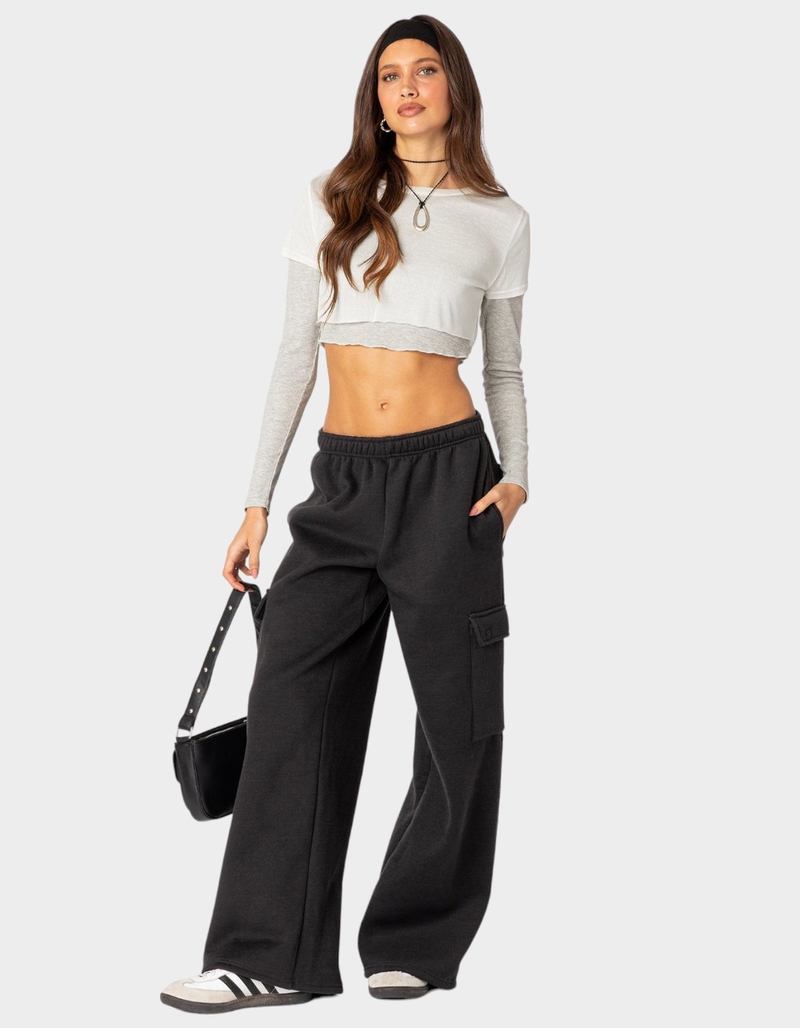 EDIKTED Wide Leg Cargo Sweatpants image number 1