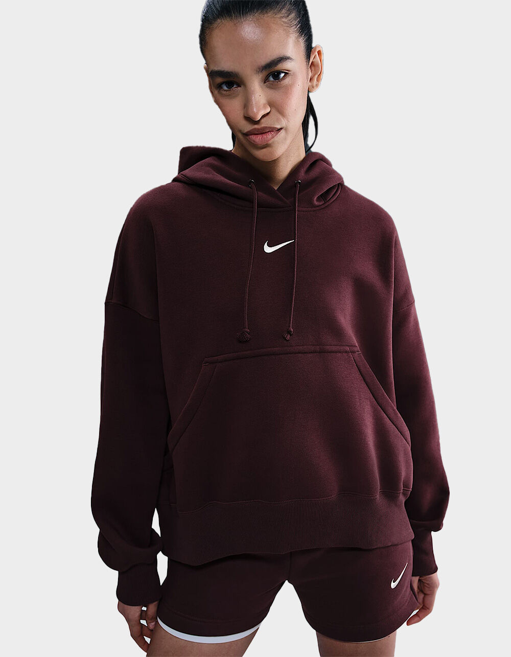 NIKE Sportswear Phoenix Fleece Womens Oversized Hoodie - BURGUNDY