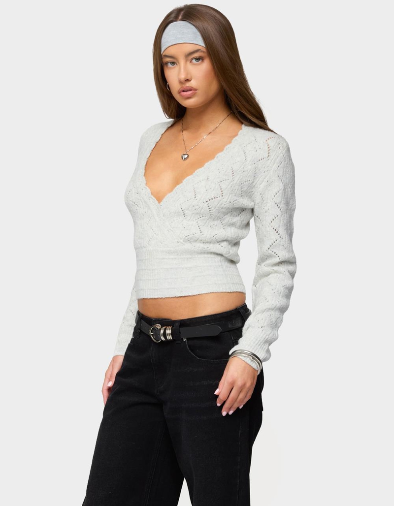 EDIKTED Janine Pointelle Knit V-Neck Top image number 1