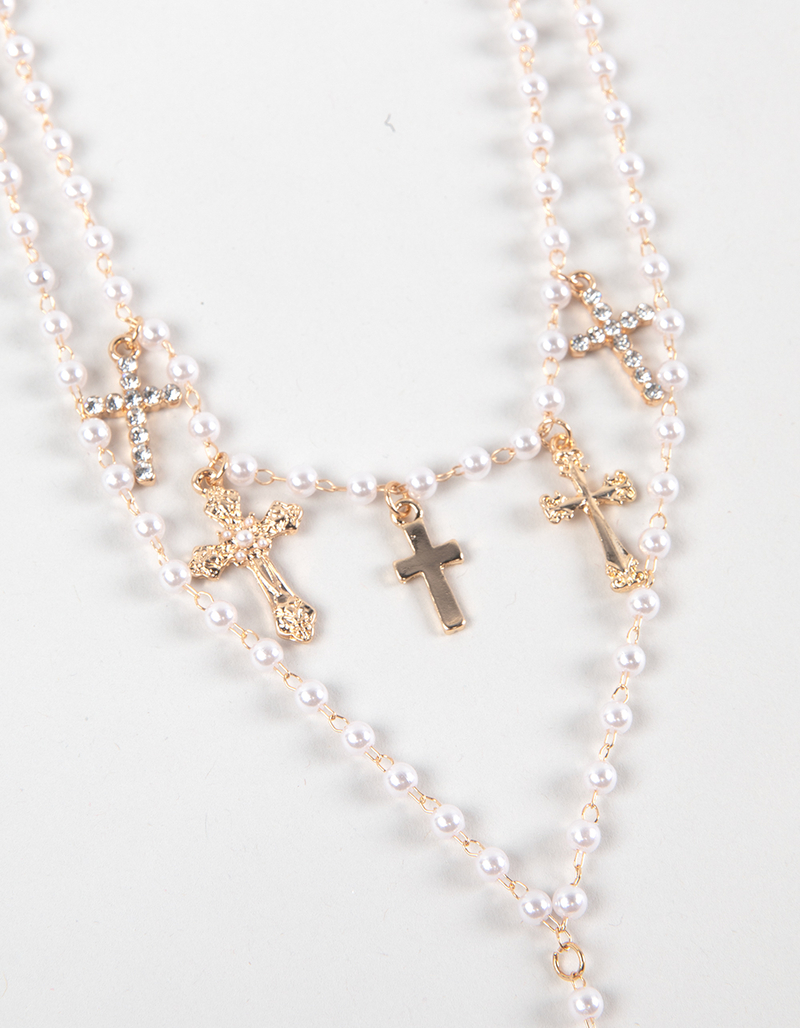 FULL TILT Cross Faux Pearl Layered Y Necklace image number 2