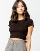 BOZZOLO Ribbed Lettuce Edge Black Womens Crop Tee image number 1