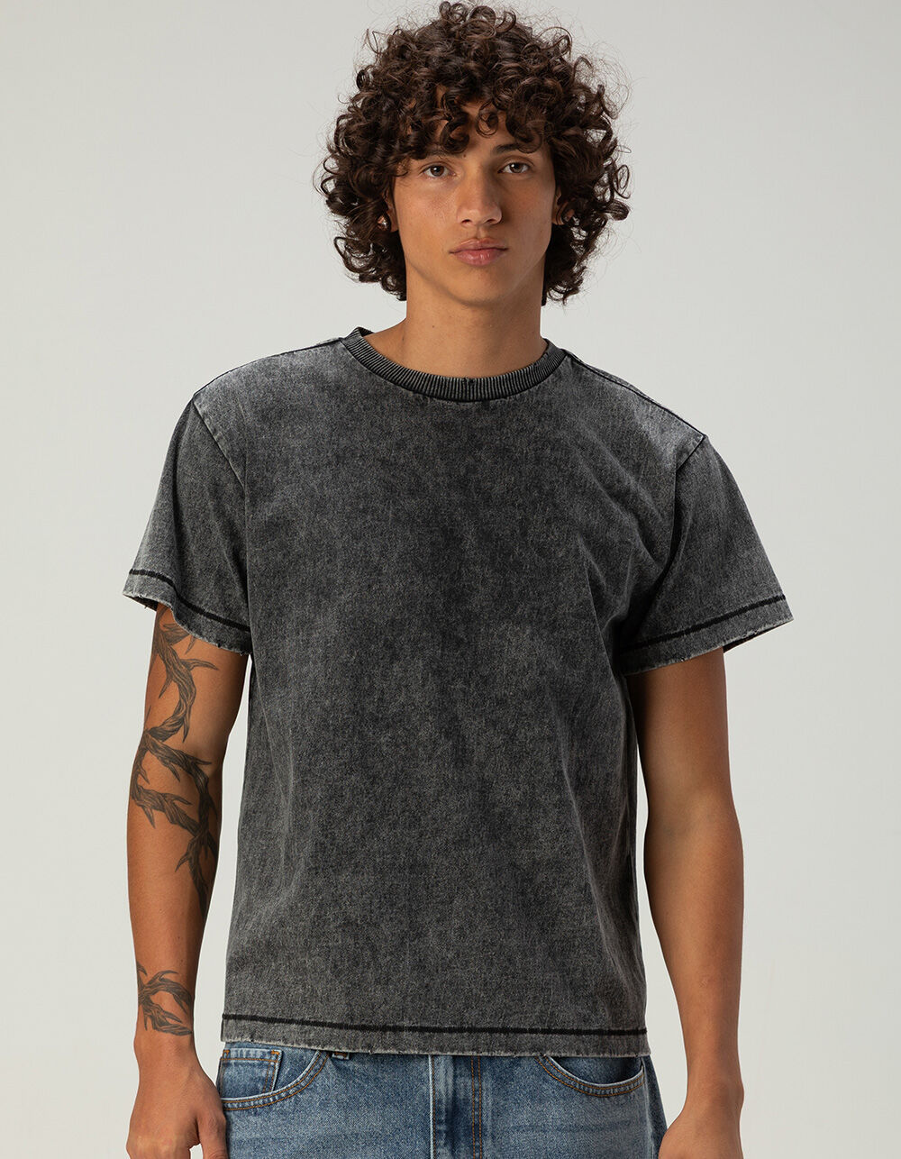 RSQ Mens Washed Shrunken Tee - WASHED BLACK - XL | Tillys