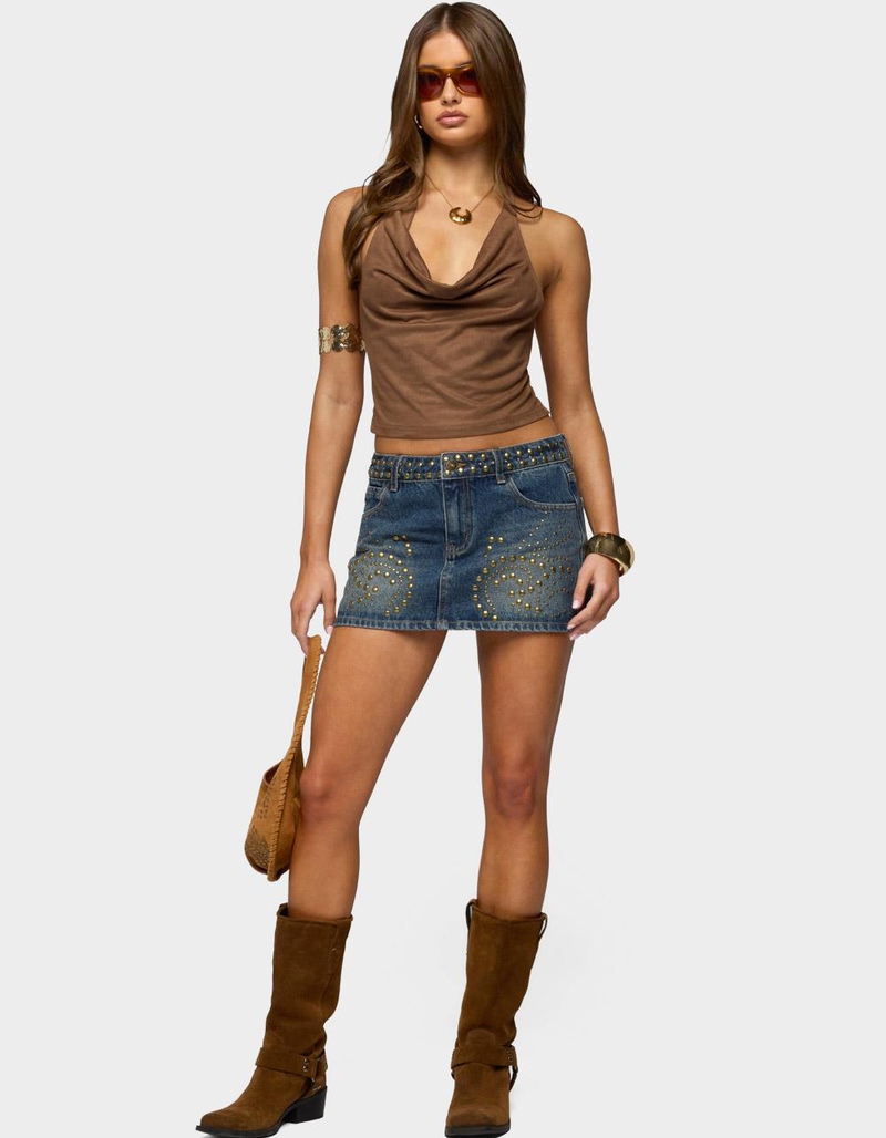 EDIKTED Libbey Studded Denim Mini Skirt image number 4