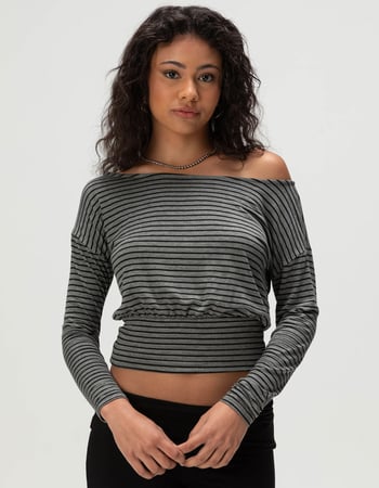 RSQ Womens Stripe Off The Shoulder Long Sleeve Top Primary Image