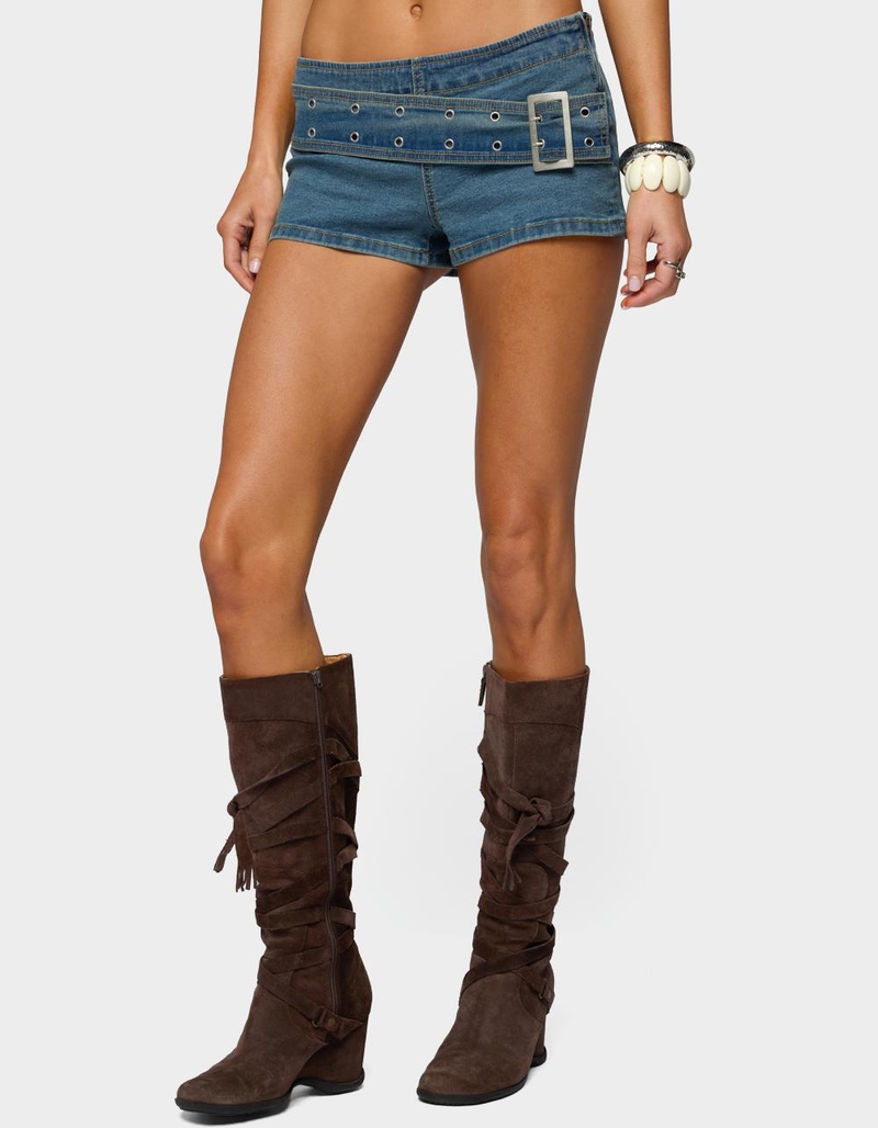 EDIKTED Asymmetric Belt Denim Micro Shorts image number 0