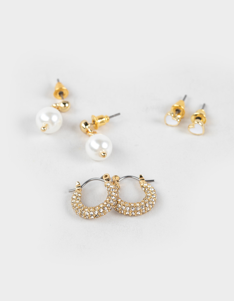 FULL TILT 3 Pack 14K Gold Dipped Heart Pearl Earrings image number 1