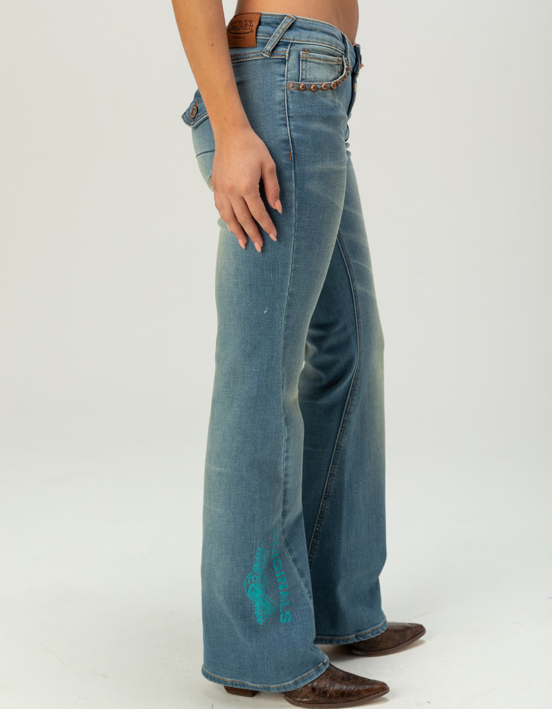 VON DUTCH Womens Low Rise Mini Flare Jeans image number 4