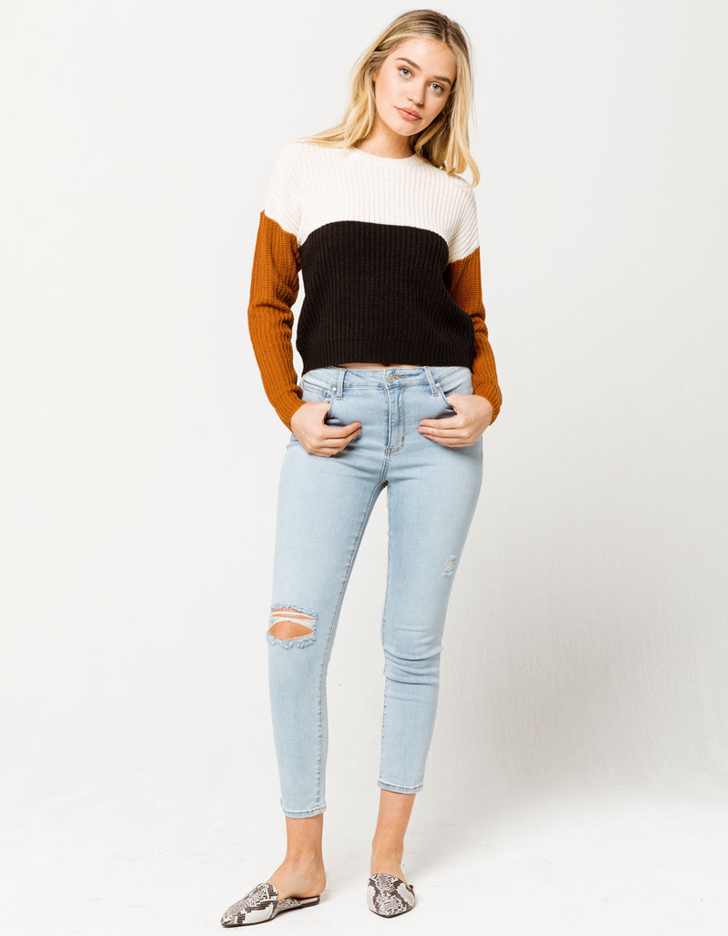 FULL TILT Color Block Tan Womens Crop Sweater image number 3
