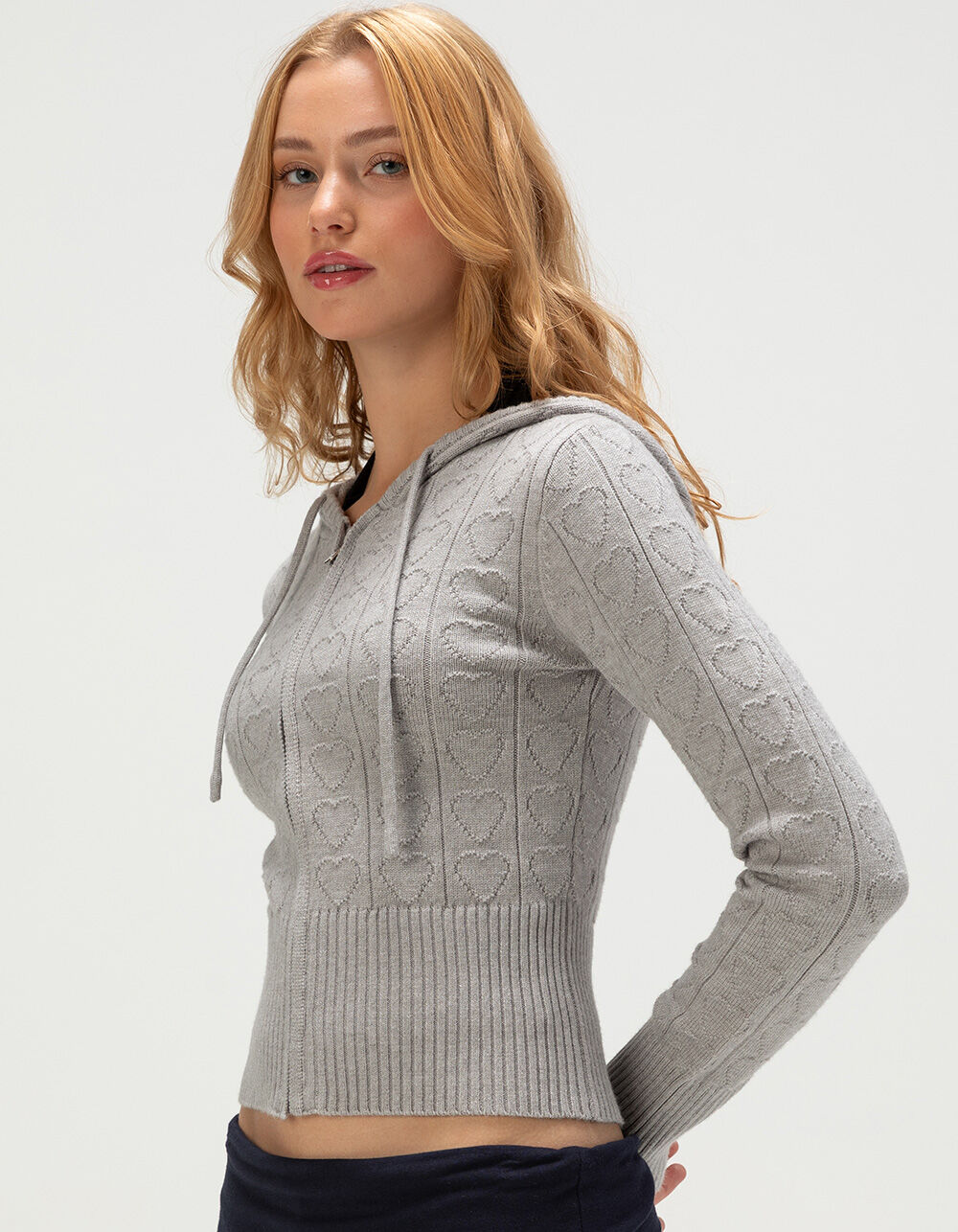 RSQ Womens Pointelle Zip-Up Hooded Sweater - HEATHER GRAY | Tillys