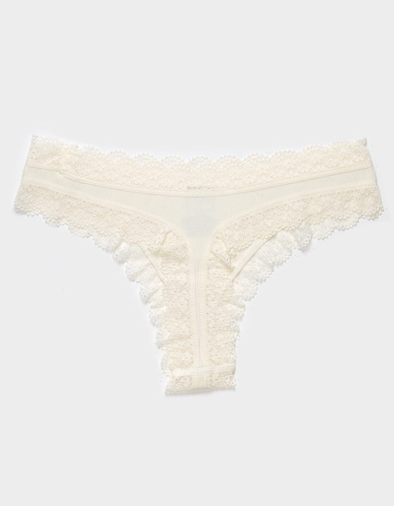 FULL TILT Seamless Rib Lace Trim Thong image number 1