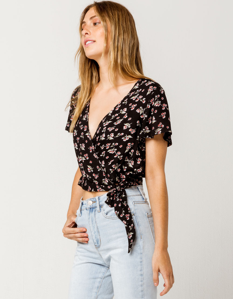 PATRONS OF PEACE Floral Womens Wrap Top image number 0