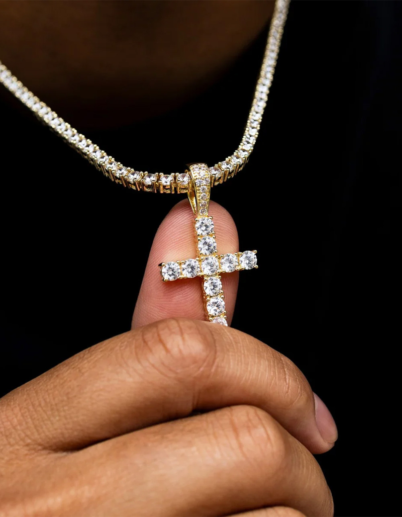 GLD Gold Plated Stone Cross Pendant image number 1