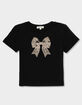 BOW Lace Distressed Womens Baby Tee image number 2