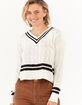 FULL CIRCLE TRENDS Cable Knit V Neck Womens Varsity Sweater image number 1