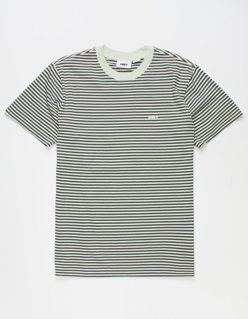 OBEY Ideals Organic Stripe Mens Aqua T-Shirt image number 0