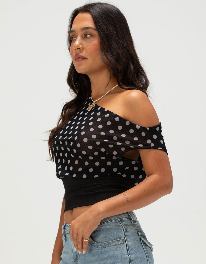 FULL TILT Polka Dot Womens Off The Shoulder Sleeveless Top image number 2