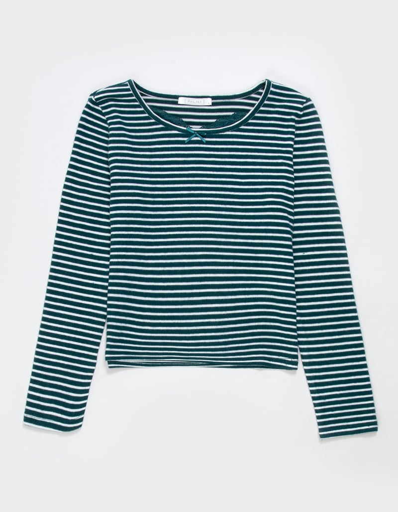 FULL TILT Cozy Stripe Lace Girls Long Sleeve Top image number 0
