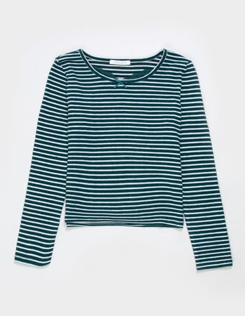 FULL TILT Cozy Stripe Lace Girls Long Sleeve Top Primary Image