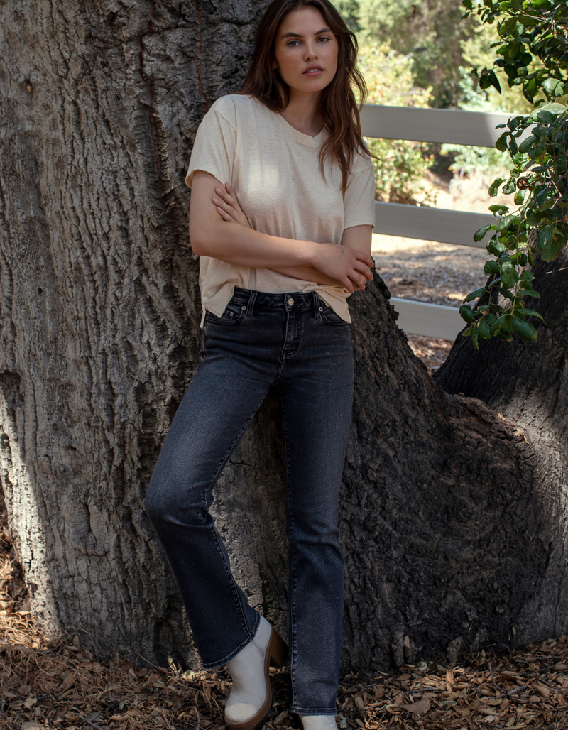 DAZE DENIM Y2K Womens Low Rise Boot Cut Jeans image number 0